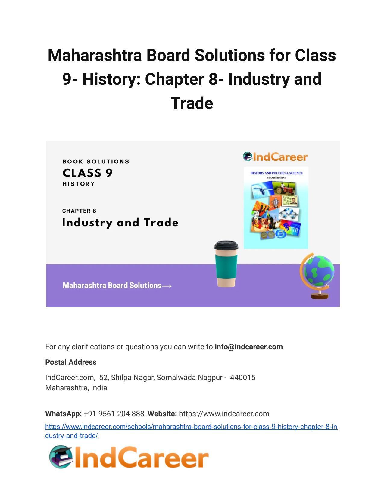 Maharashtra Board Solutions for Class 9- History: Chapter 8- Industry and Trade - Page 1