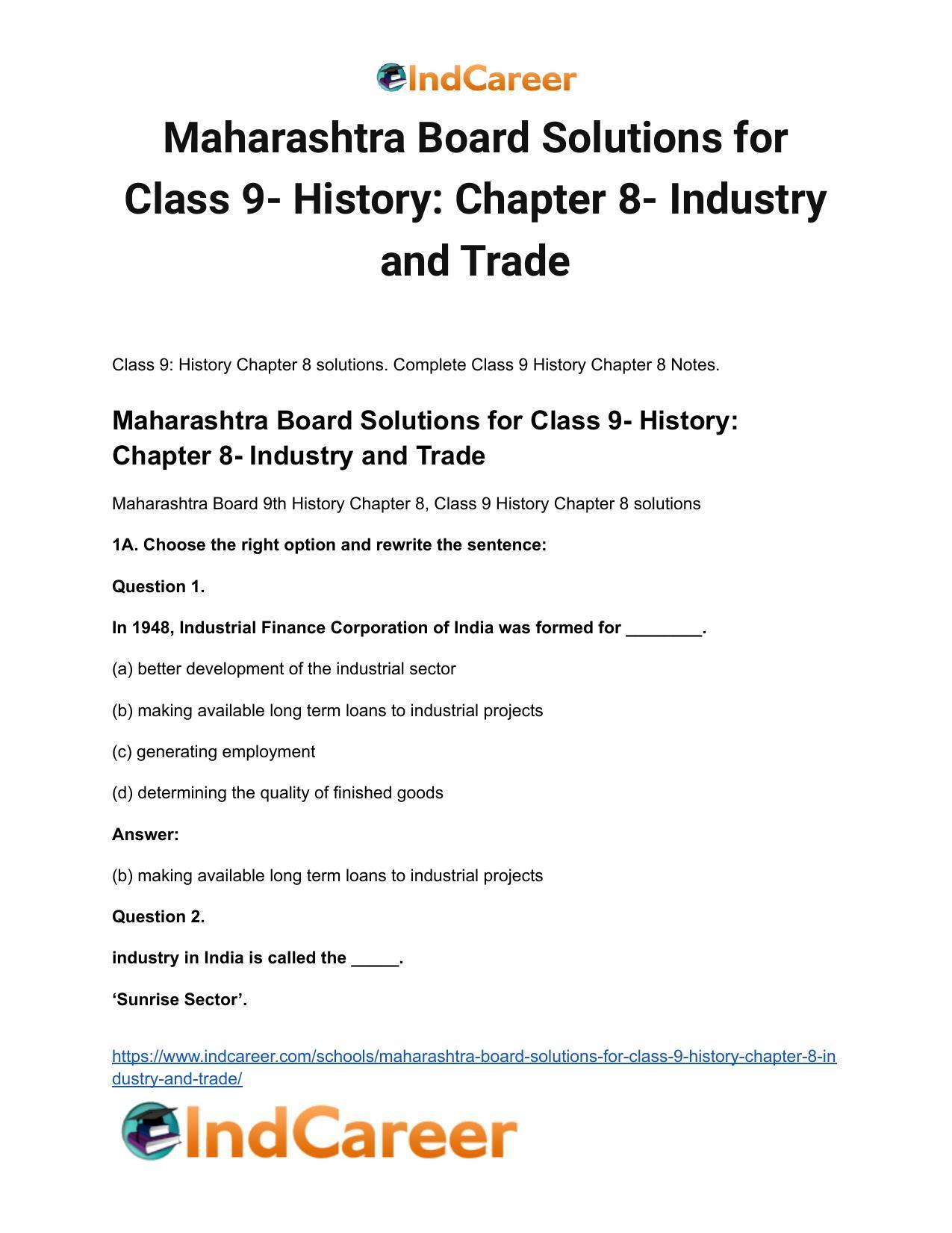 Maharashtra Board Solutions for Class 9- History: Chapter 8- Industry and Trade - Page 2
