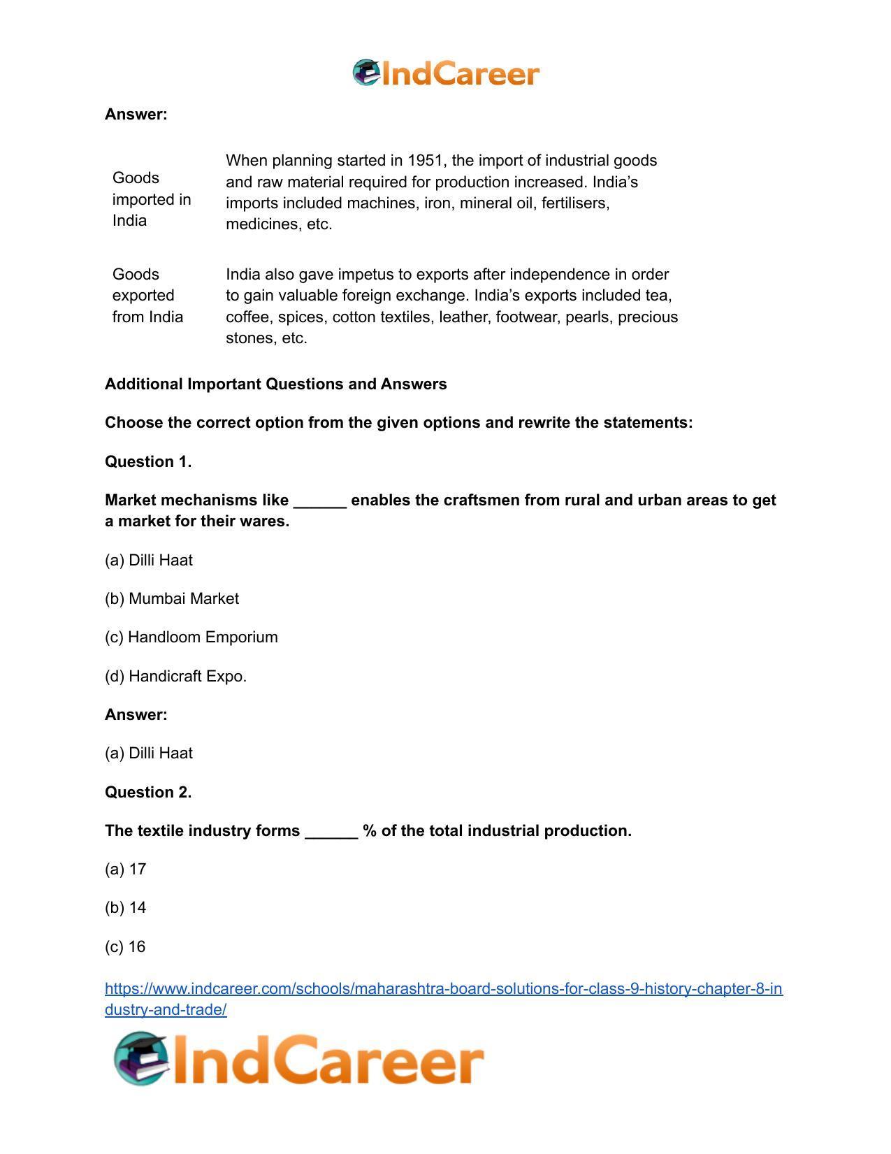 Maharashtra Board Solutions for Class 9- History: Chapter 8- Industry and Trade - Page 9