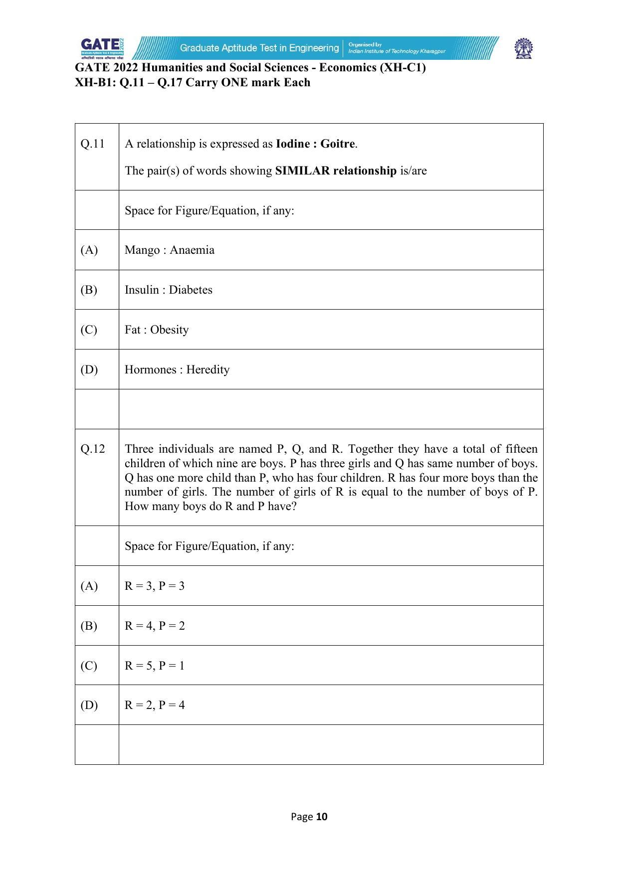 GATE 2022 Humanities & Social Sciences - Economics (XH-C1) Question Paper - Page 10