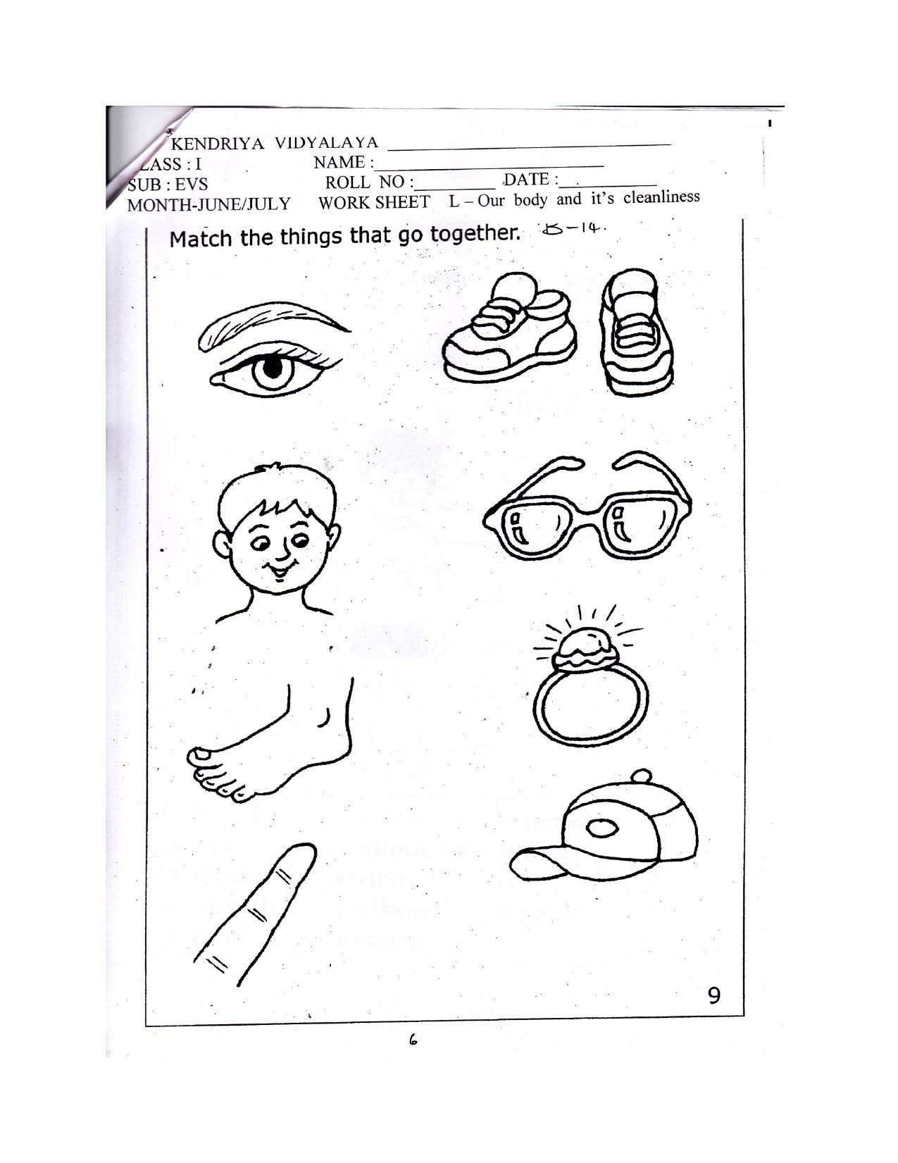 Worksheet for Class 1 EVS Parts of the Body Assignment - Page 2