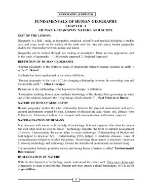 CBSE Worksheets for Class 12 Geography Human Nature and Scope