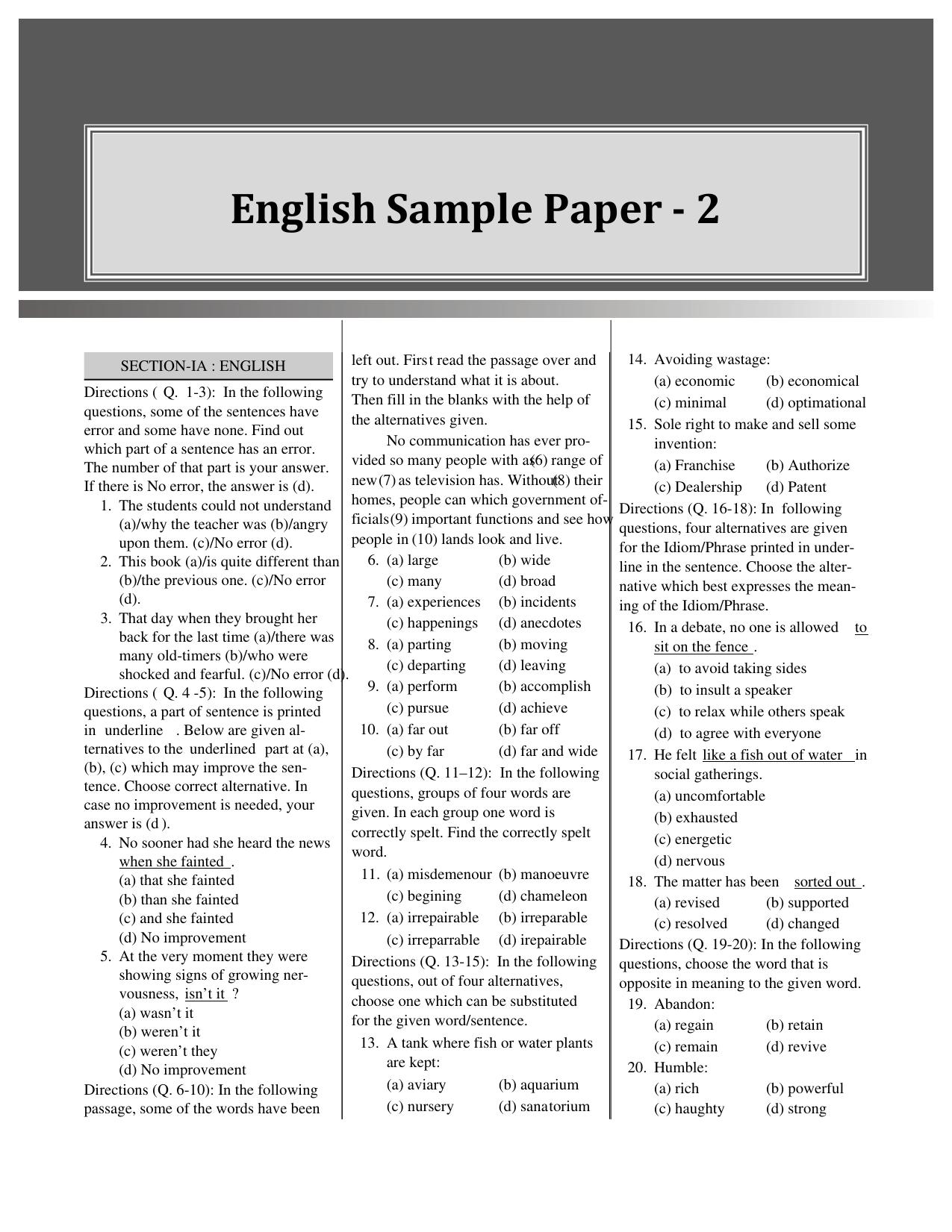 CUET English Sample Paper 2 - Page 1