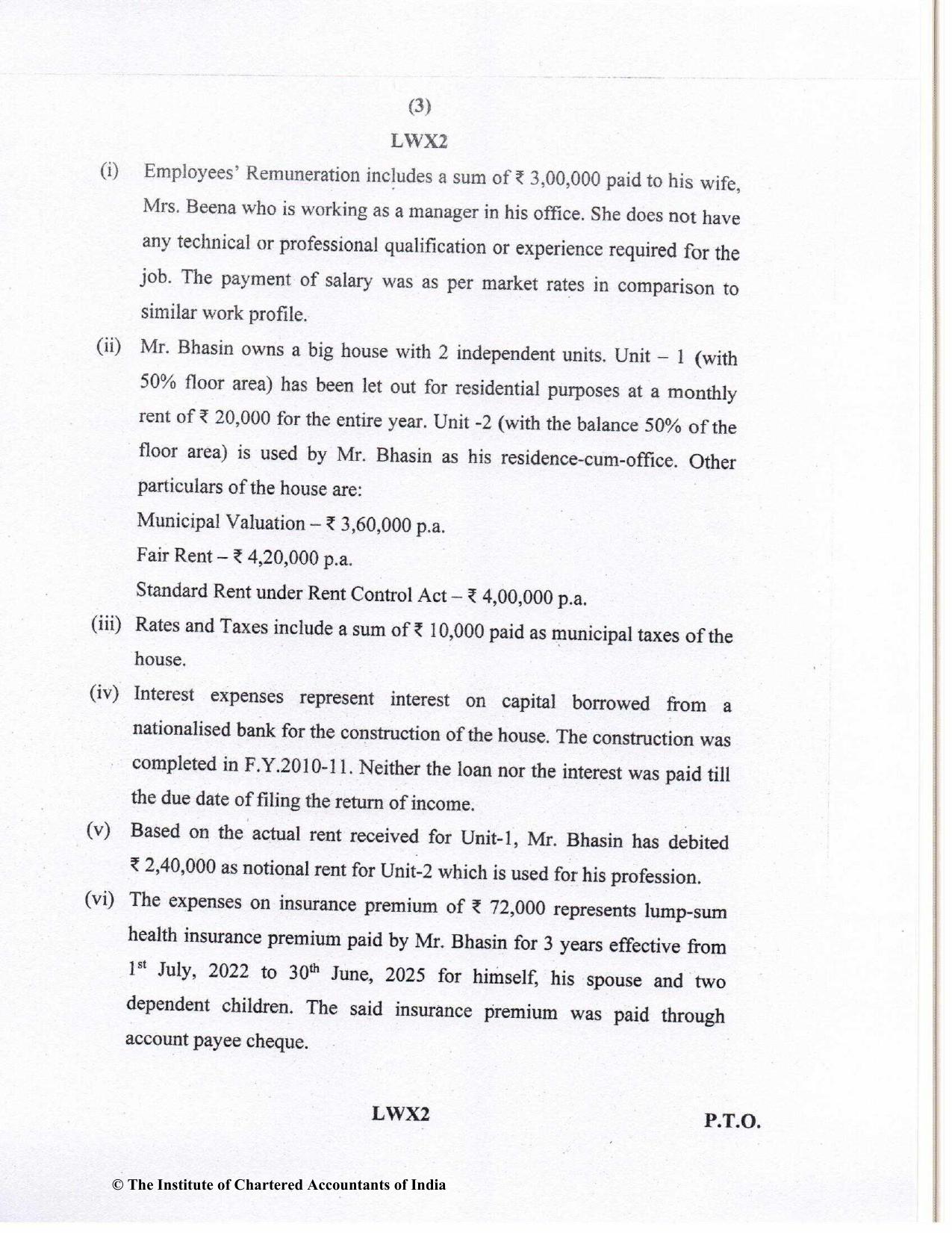 CA Inter May 2023 Question Paper - Paper 4 – Taxation - Page 3