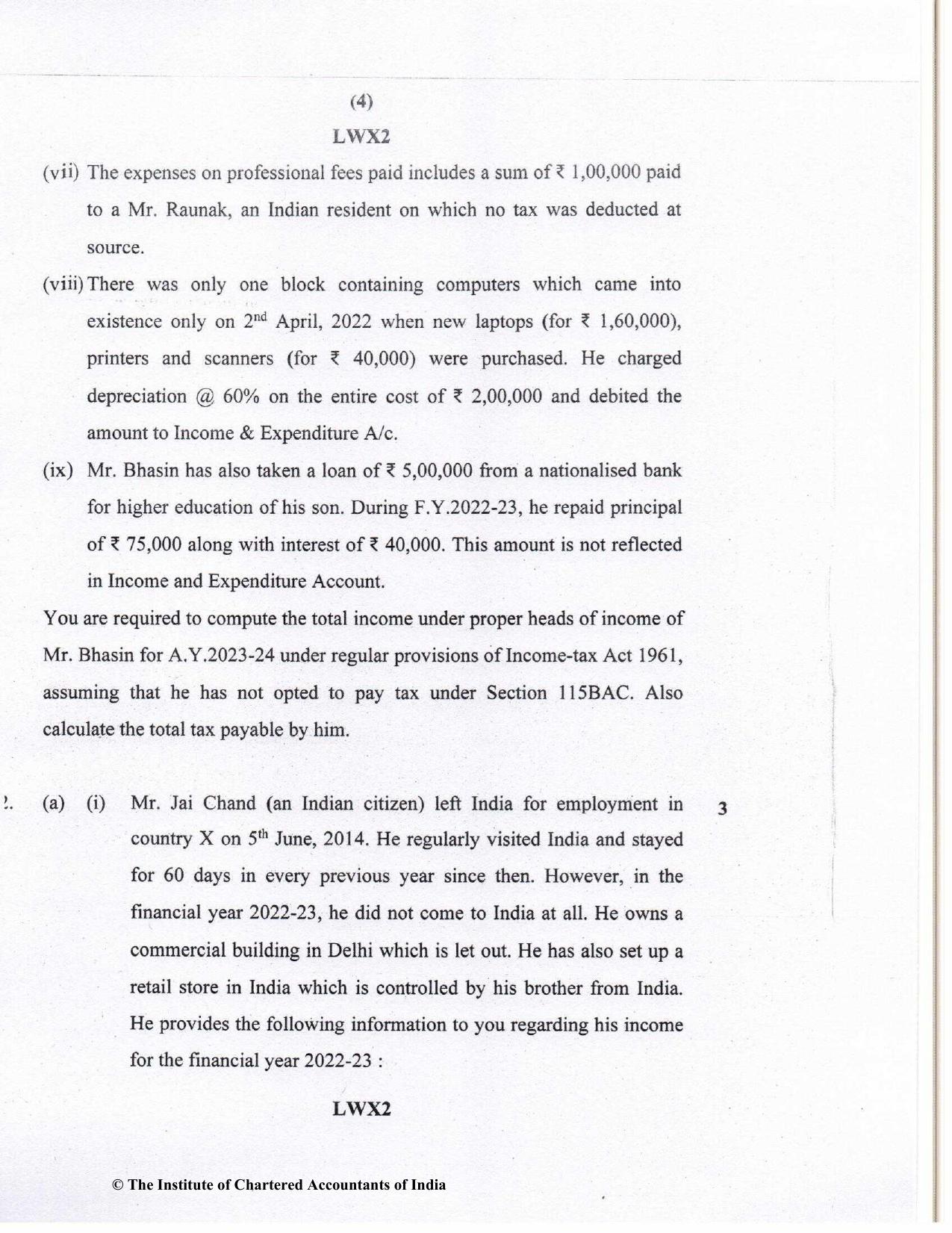 CA Inter May 2023 Question Paper - Paper 4 – Taxation - Page 4