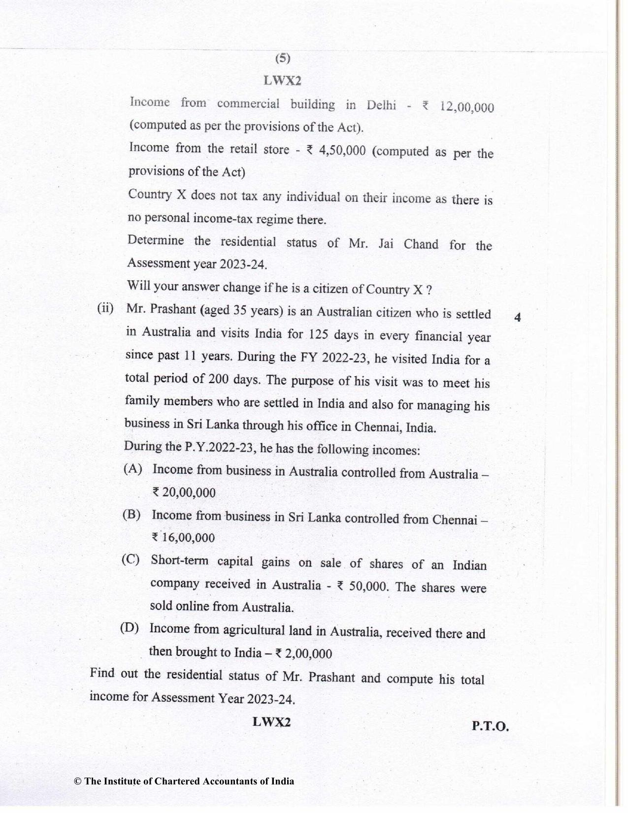 CA Inter May 2023 Question Paper - Paper 4 – Taxation - Page 5