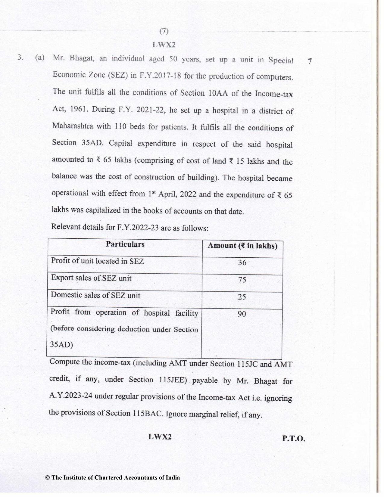 CA Inter May 2023 Question Paper - Paper 4 – Taxation - Page 7
