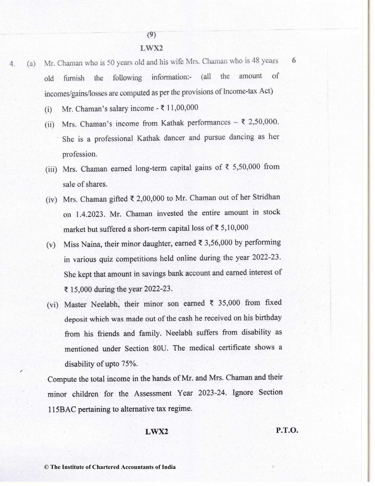 CA Inter May 2023 Question Paper - Paper 4 – Taxation - Page 9