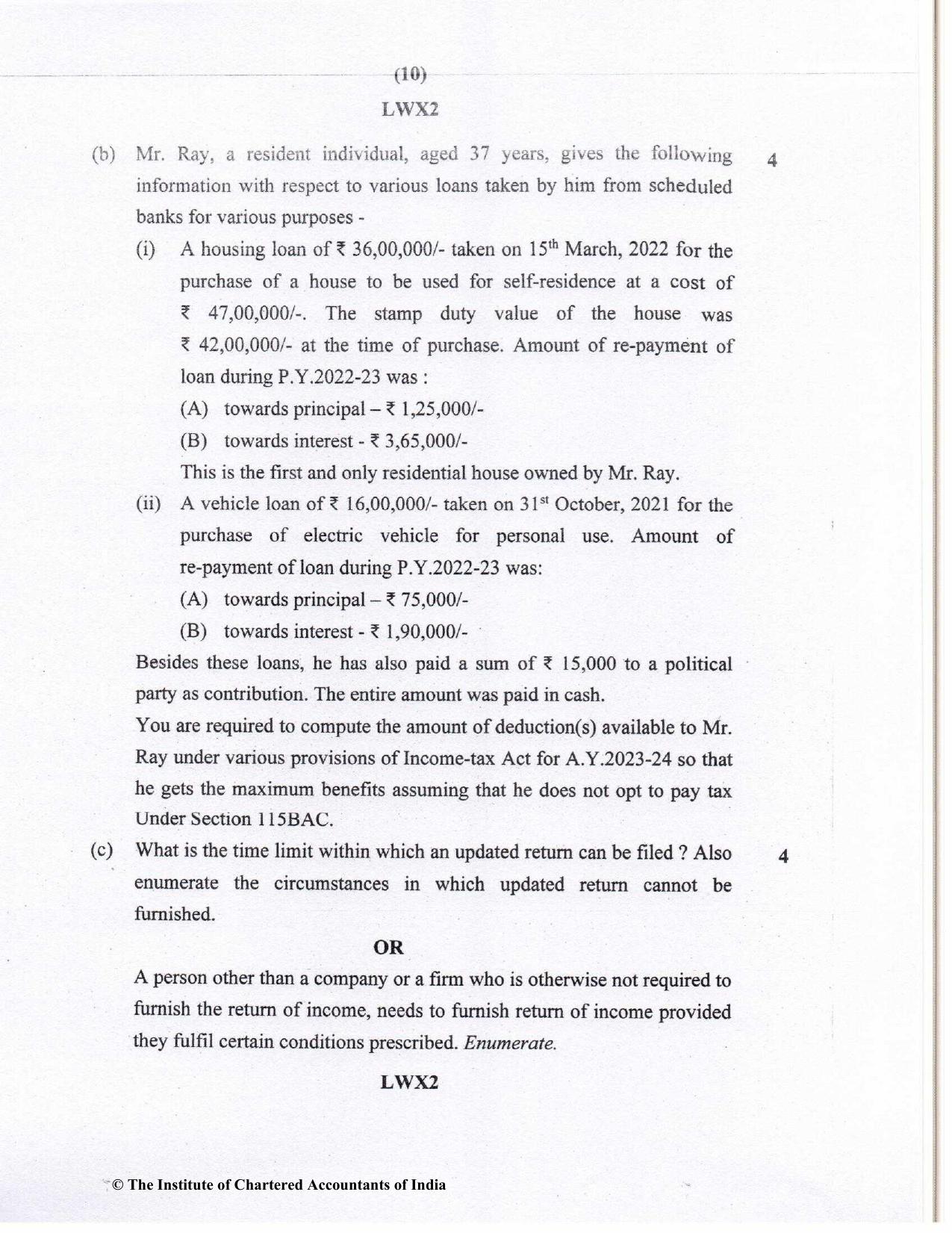 CA Inter May 2023 Question Paper - Paper 4 – Taxation - Page 10