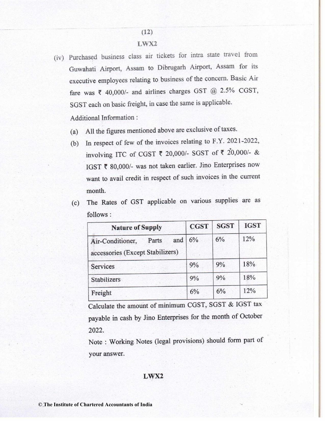 CA Inter May 2023 Question Paper - Paper 4 – Taxation - Page 12