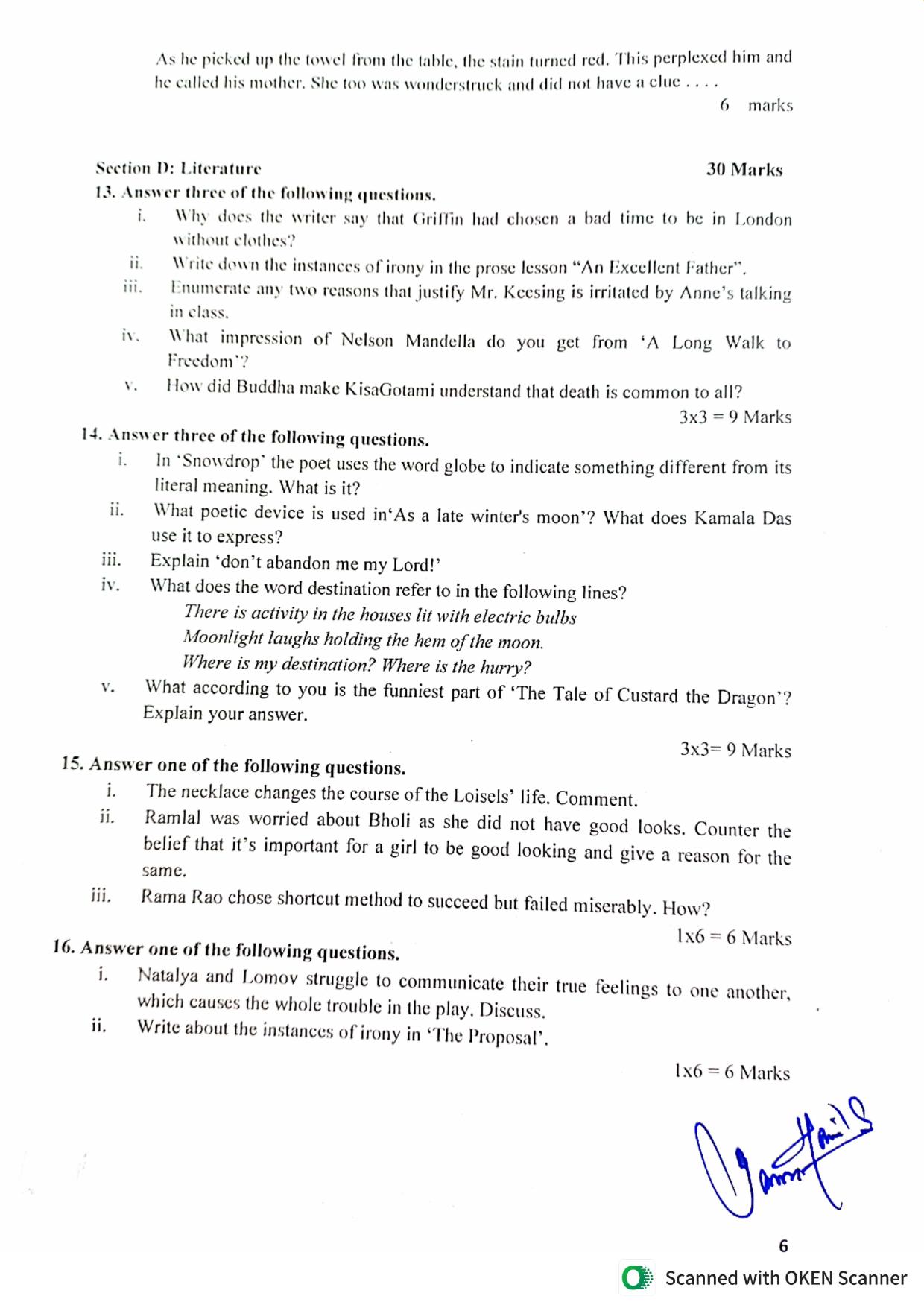 JKBOSE Class 10 English Session 2023-24 onwards Model Question Paper - Page 6