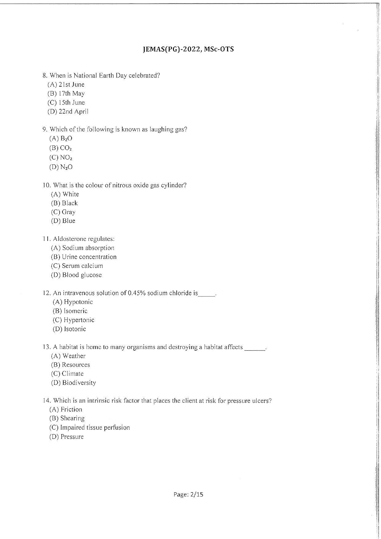 WBJEEB JEMAS (PG) 2022 MSc OTS Question Paper - Page 4