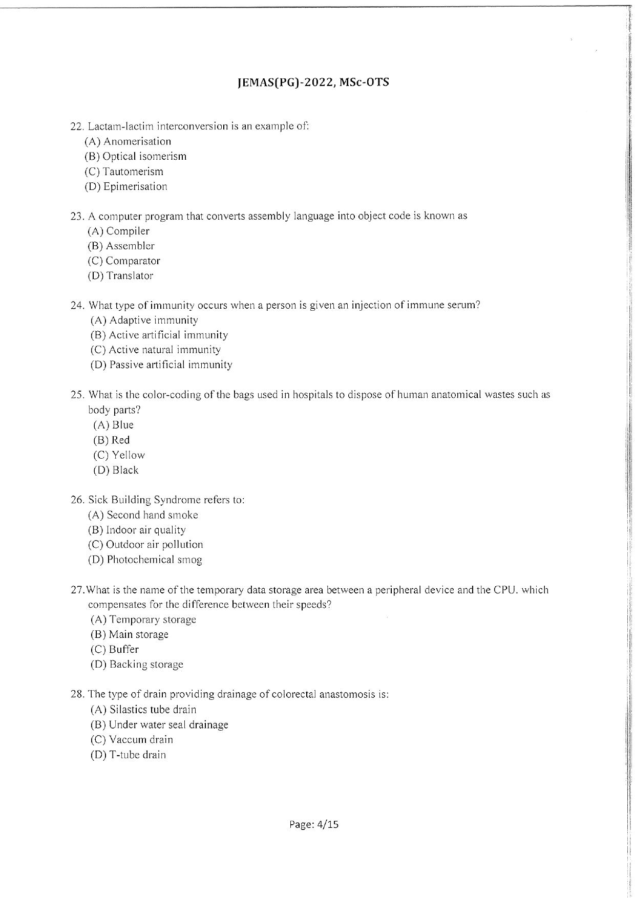 WBJEEB JEMAS (PG) 2022 MSc OTS Question Paper - Page 6