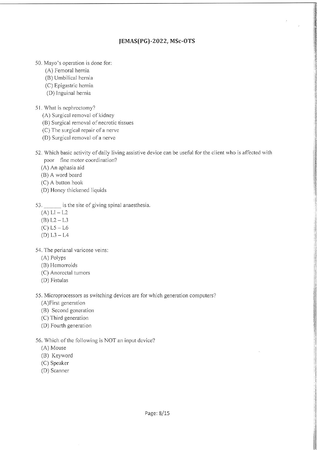 WBJEEB JEMAS (PG) 2022 MSc OTS Question Paper - Page 10