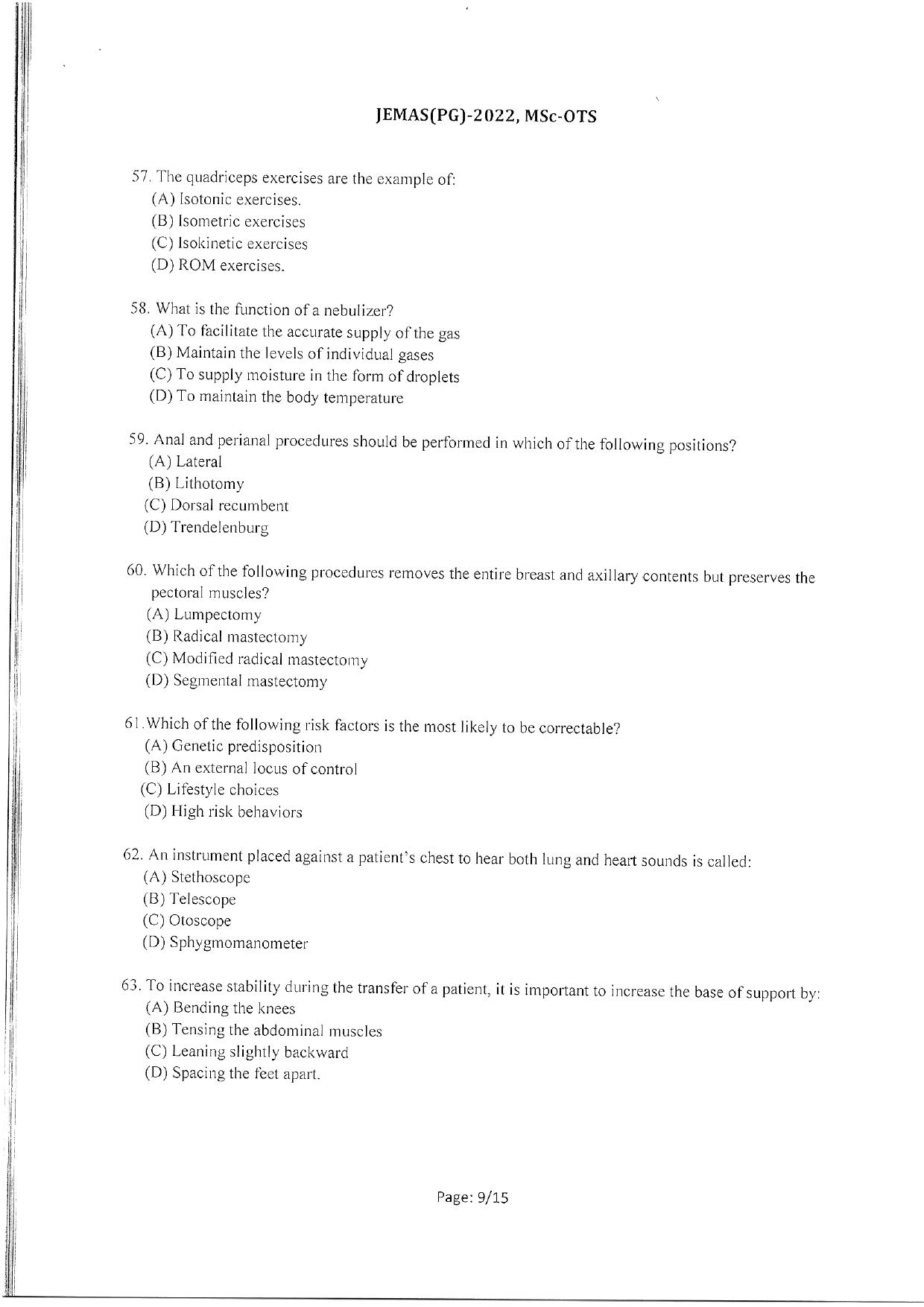 WBJEEB JEMAS (PG) 2022 MSc OTS Question Paper - Page 11