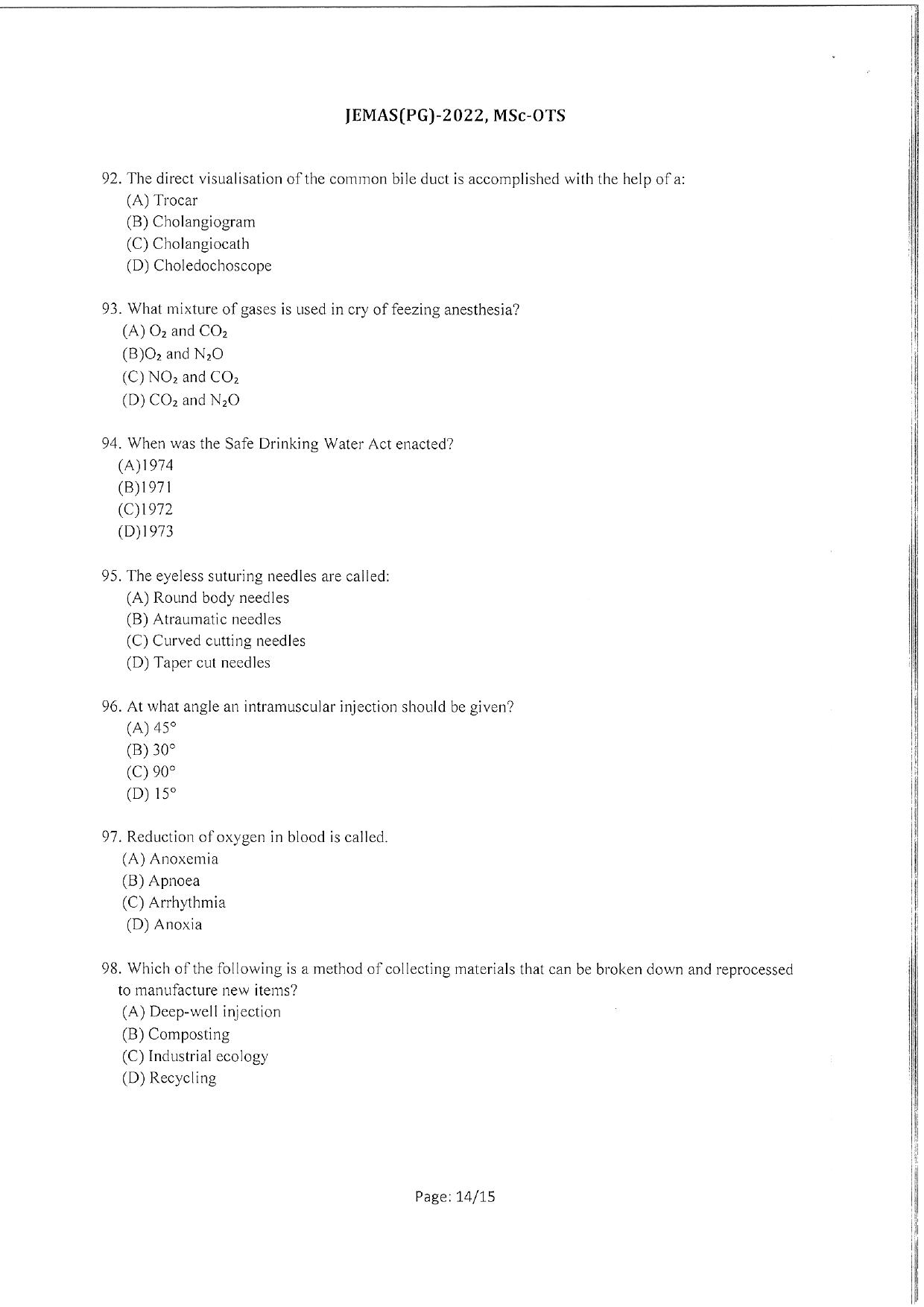 WBJEEB JEMAS (PG) 2022 MSc OTS Question Paper - Page 16