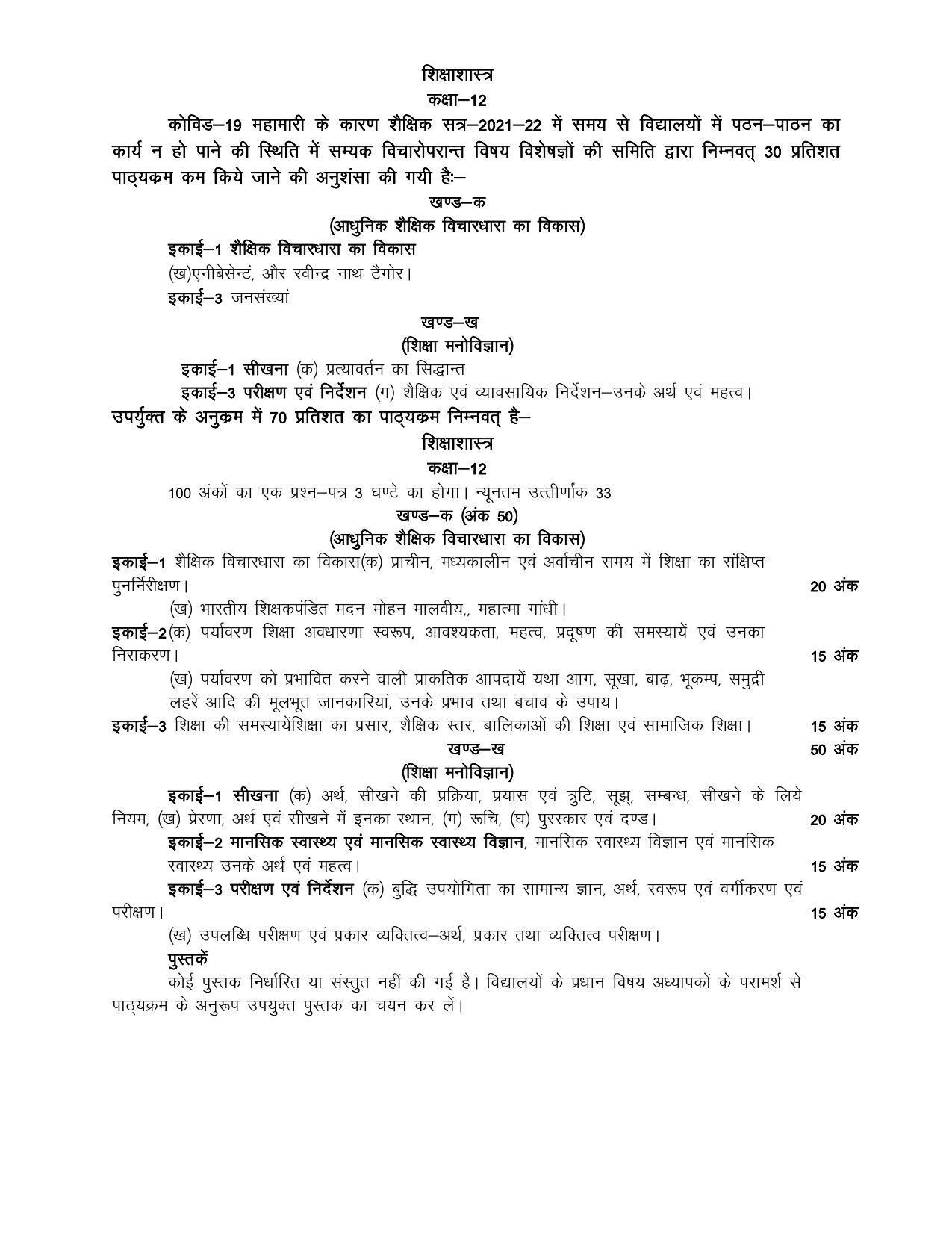 UP Board Class 12 Syllabus Education - Page 1
