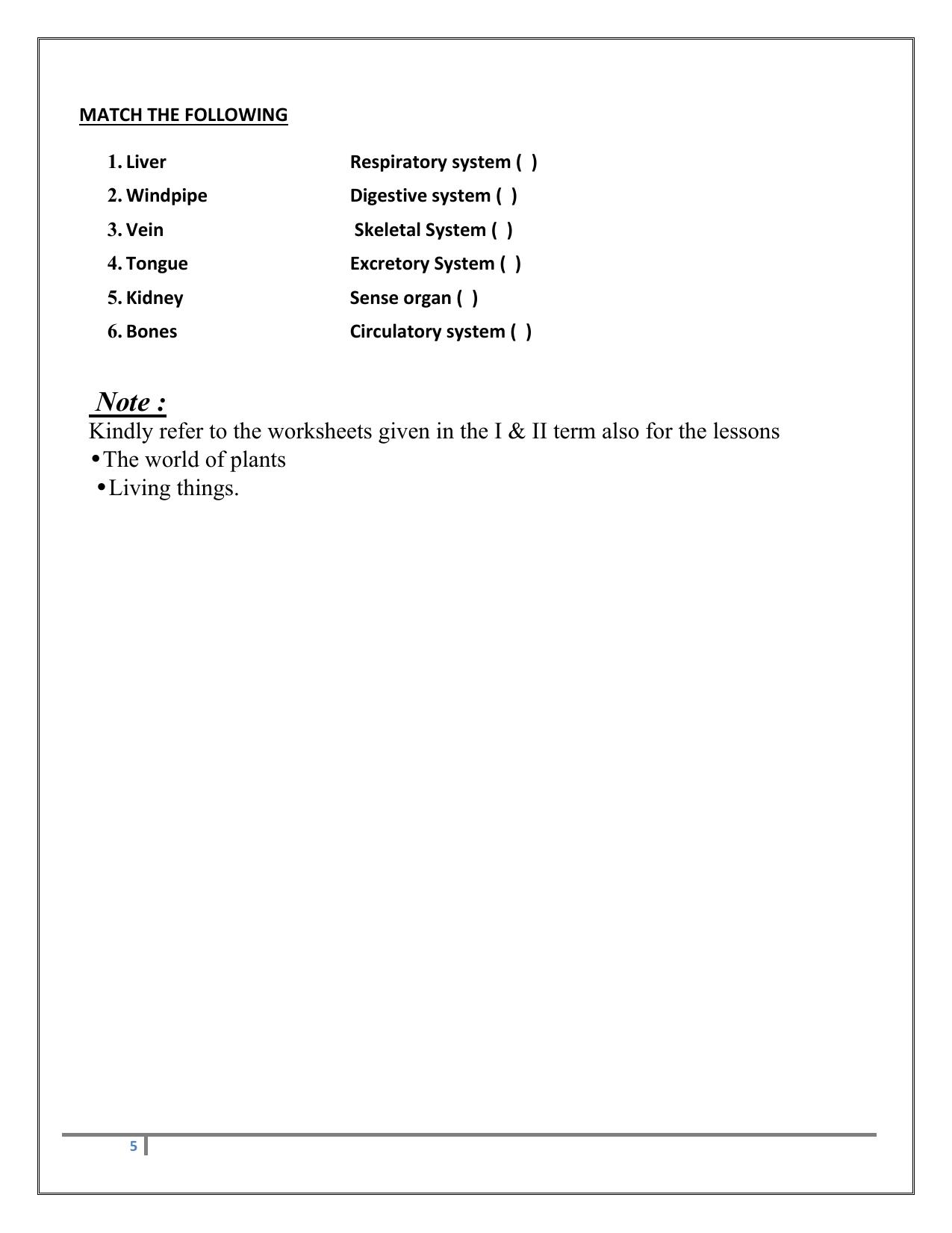 Worksheet for Class 3 EVS Assignment 74 Revision - Page 5
