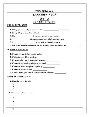 Worksheet for Class 3 EVS Assignment 74 Revision