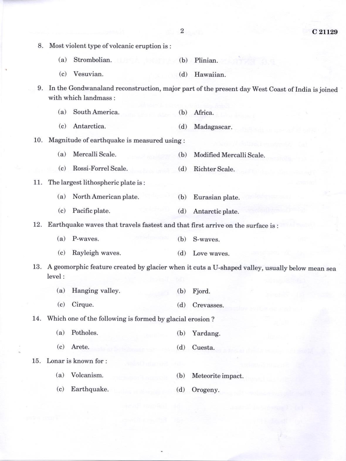 CUCAT 2022 M.Sc. Applied Geology Question Paper - Page 2