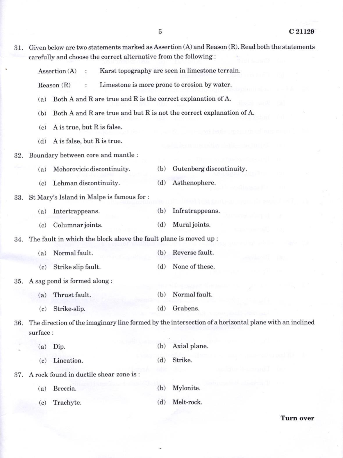 CUCAT 2022 M.Sc. Applied Geology Question Paper - Page 5