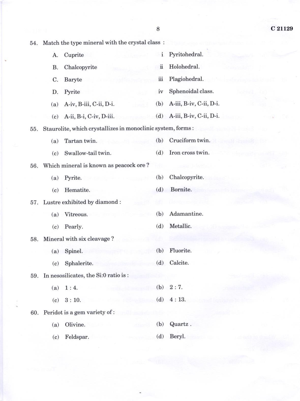 CUCAT 2022 M.Sc. Applied Geology Question Paper - Page 8