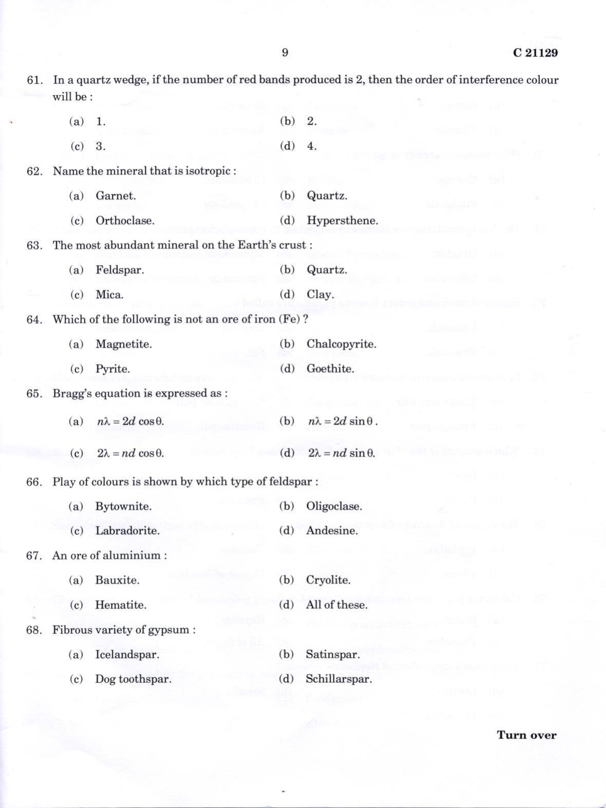 CUCAT 2022 M.Sc. Applied Geology Question Paper - Page 9