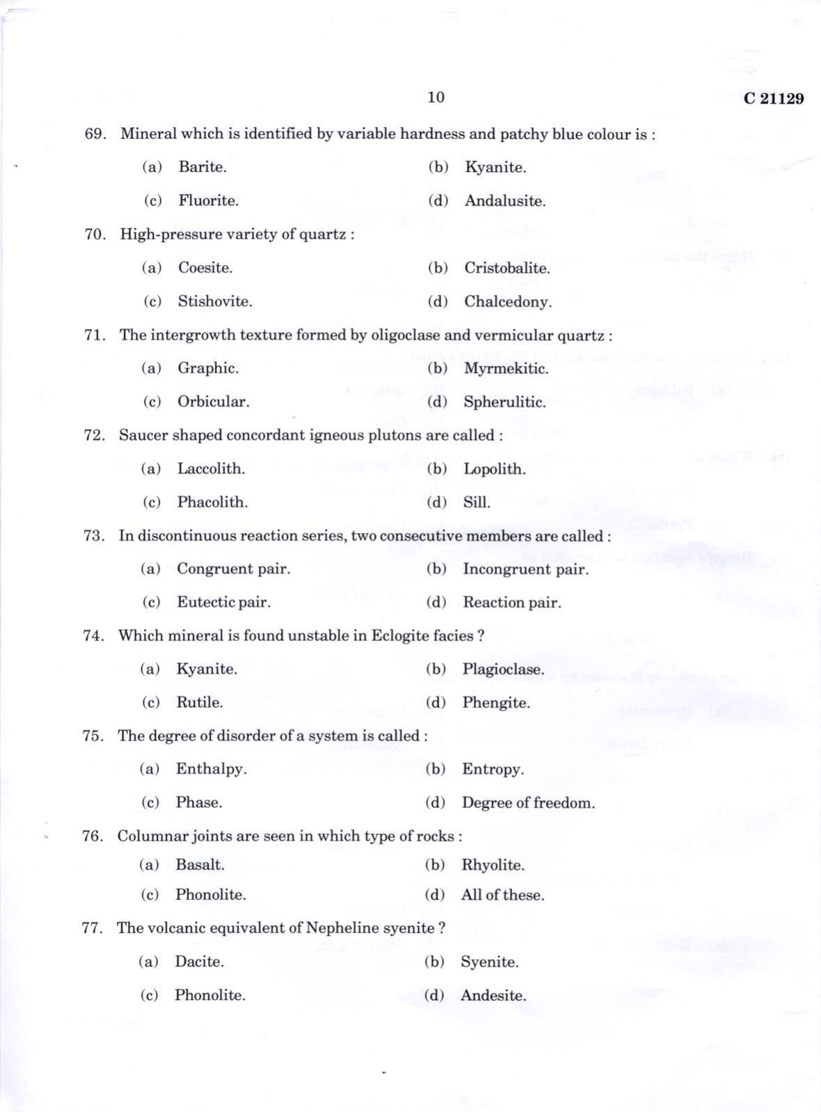 CUCAT 2022 M.Sc. Applied Geology Question Paper - Page 10