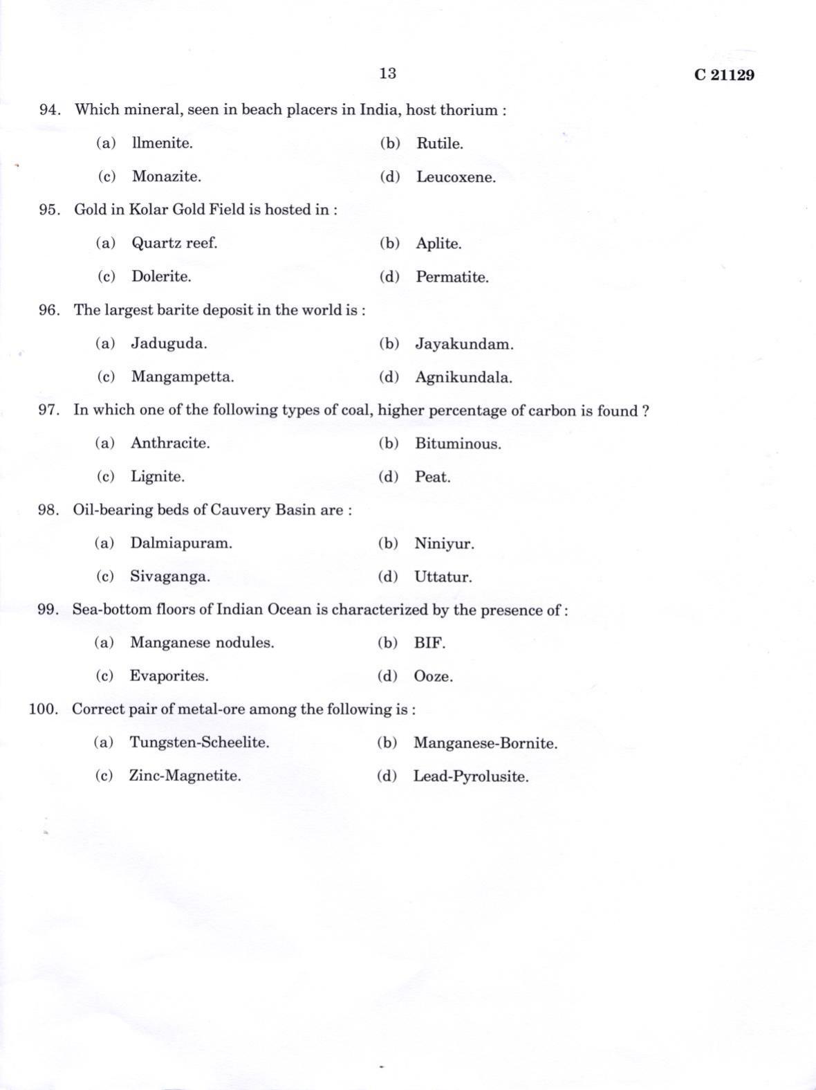 CUCAT 2022 M.Sc. Applied Geology Question Paper - Page 13