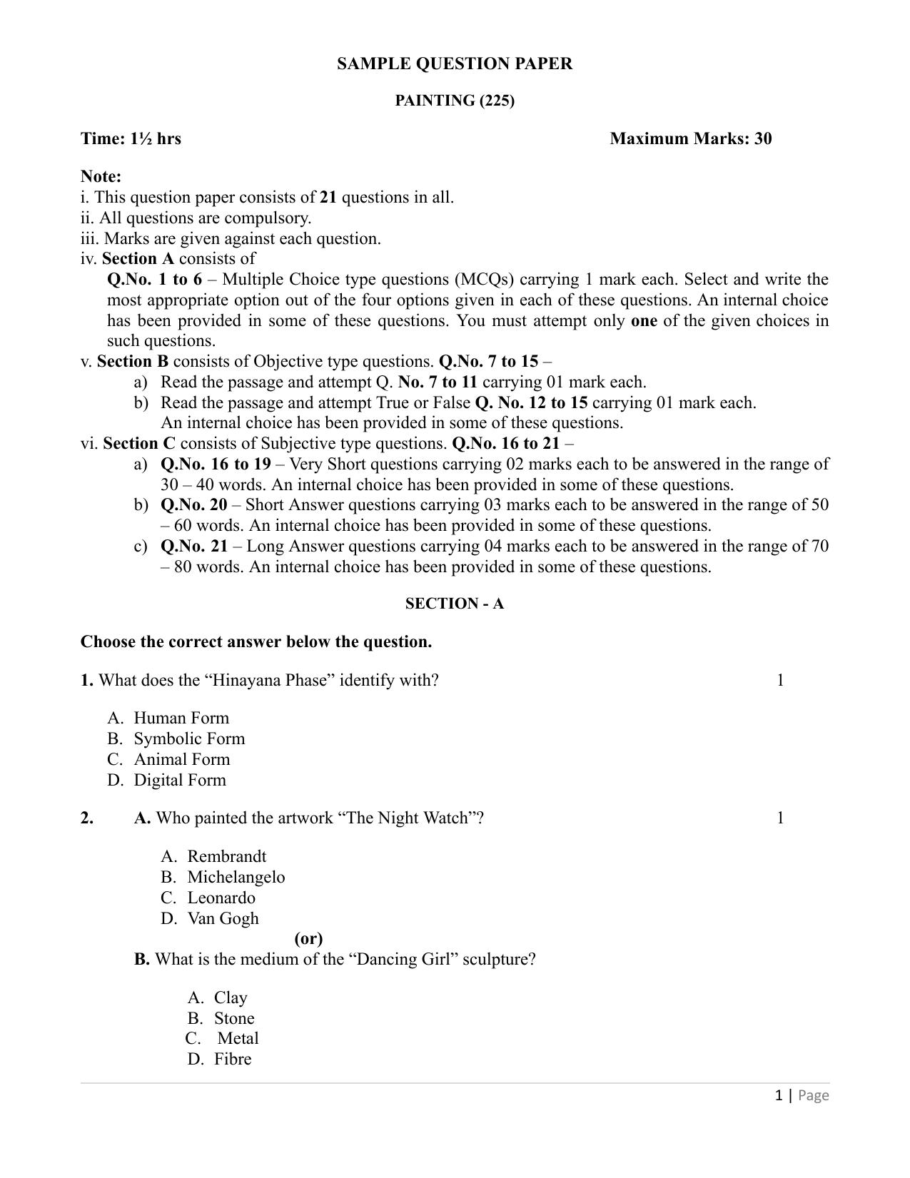 NIOS Class 10 Painting (225)	Sample Paper - Page 1