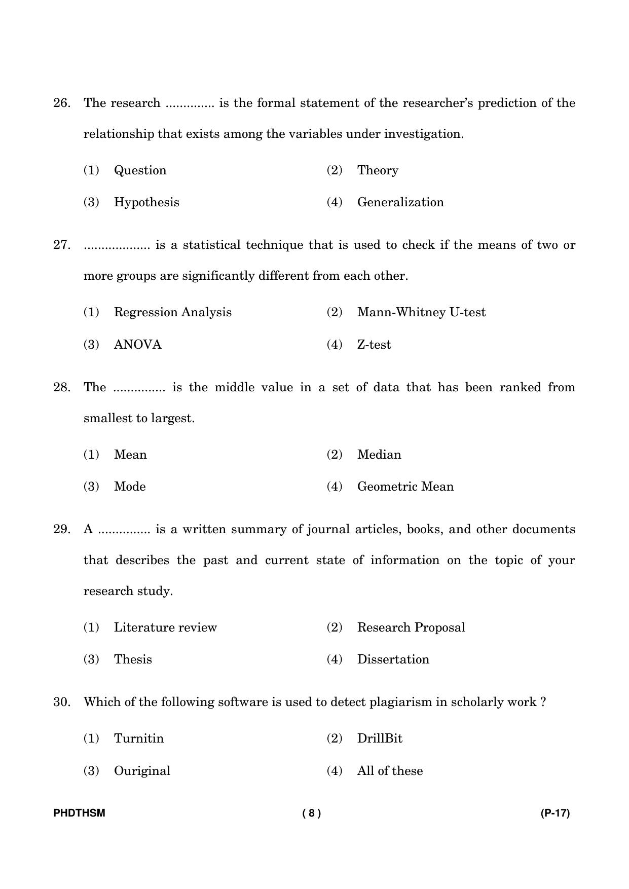 IGNOU PhD Entrance Test Ph. D. (Tourism and Hospitality Services Management Studies) Entrance Test, July, 2023 Question Paper - Page 9