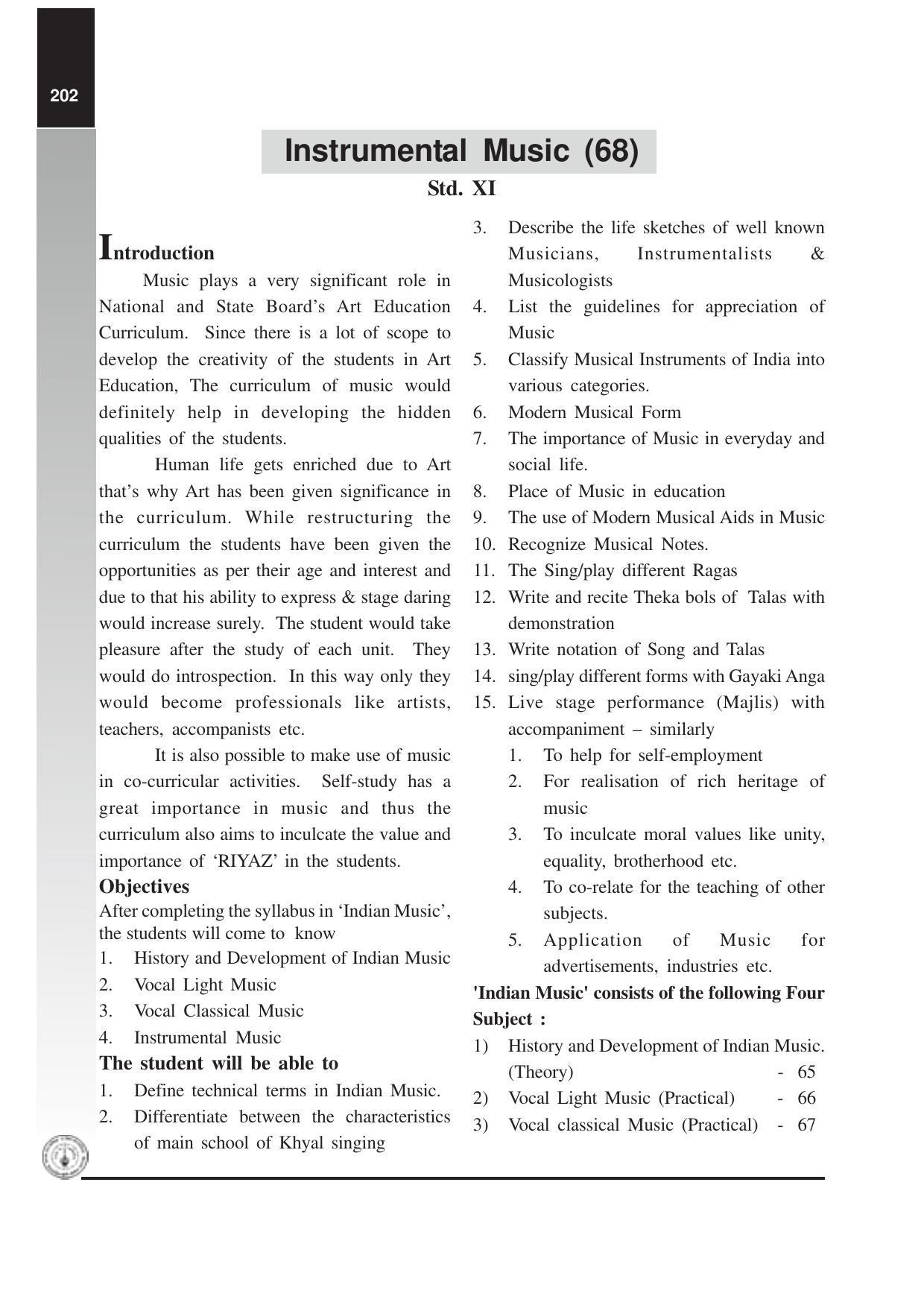 Maharashtra HSC Instruments Music Syllabus - Page 1