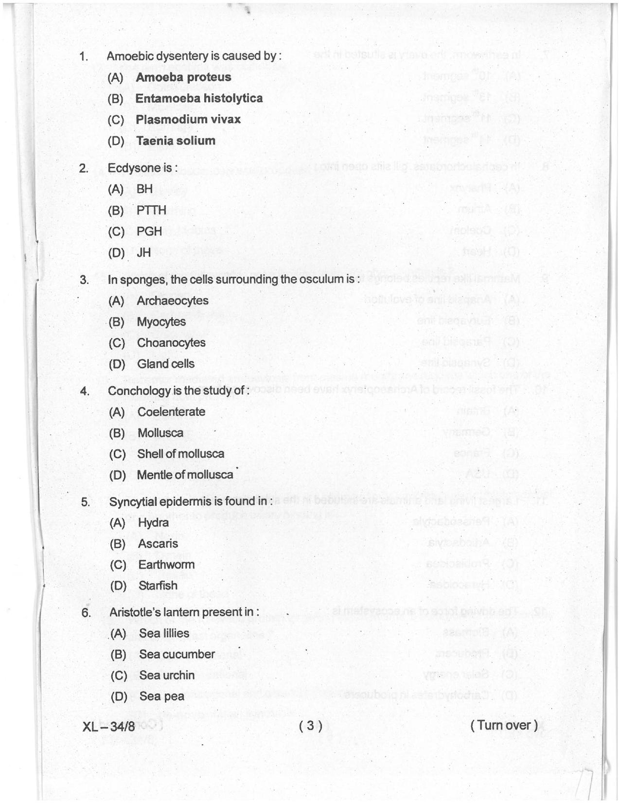 Odisha CPET 2021 ZOOLOGY Question Paper - Page 2