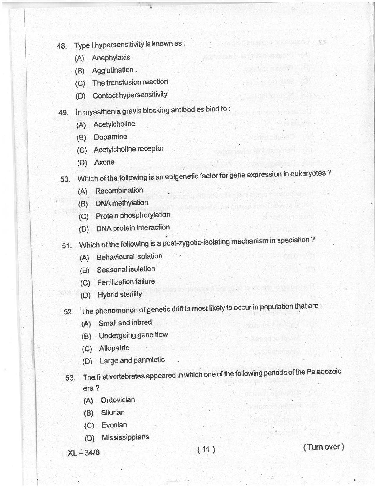 Odisha CPET 2021 ZOOLOGY Question Paper - Page 10