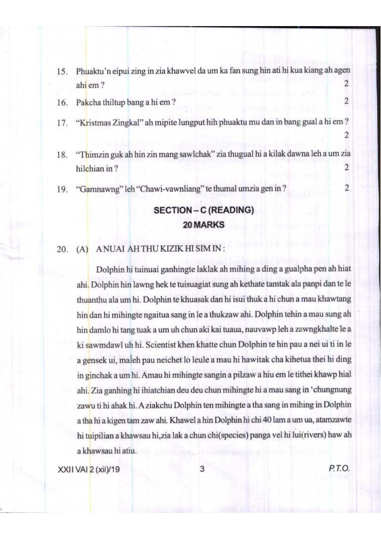 COHSEM Class 12	Vaiphei (M.I.L.) 2019 Question Papers - Page 3