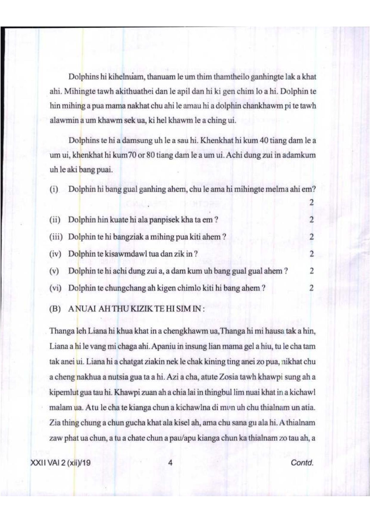 COHSEM Class 12	Vaiphei (M.I.L.) 2019 Question Papers - Page 4