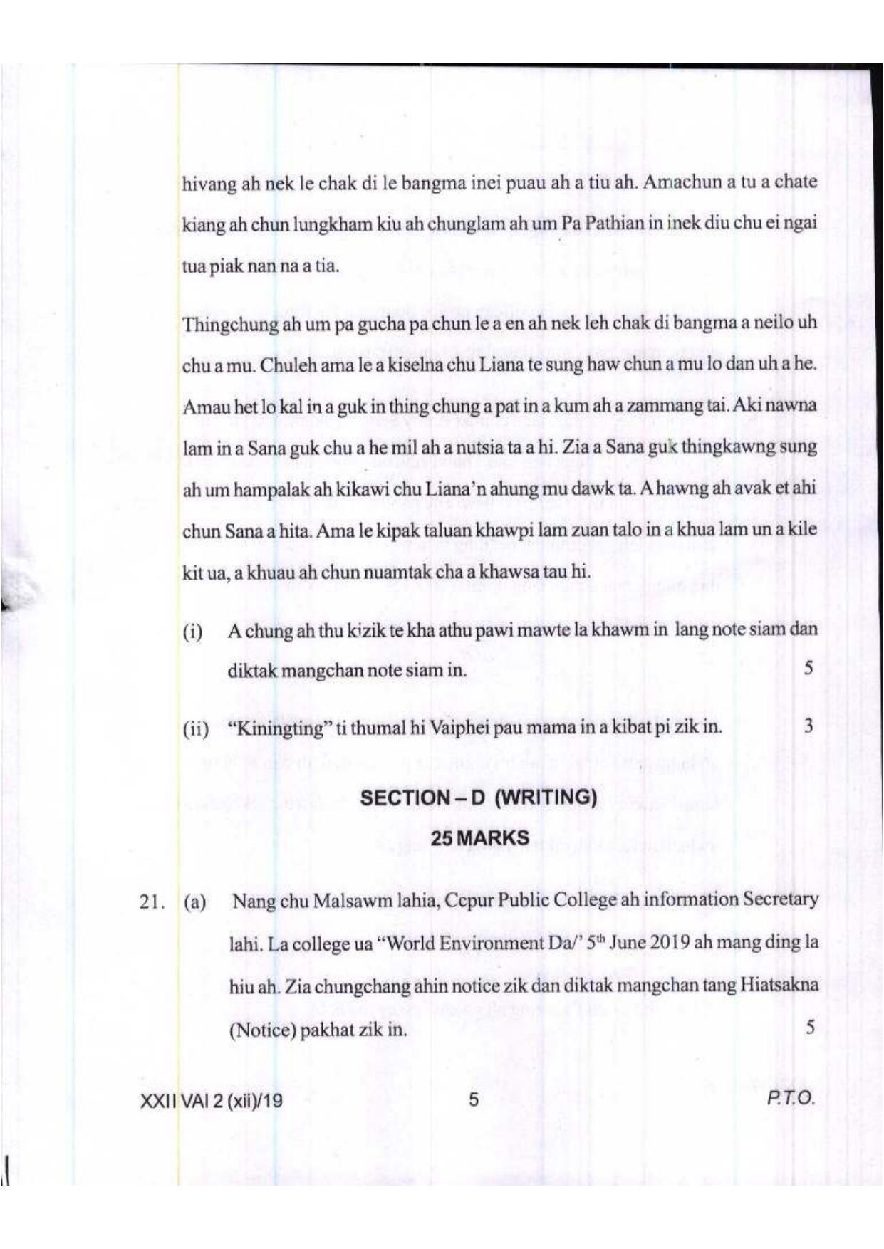 COHSEM Class 12	Vaiphei (M.I.L.) 2019 Question Papers - Page 5