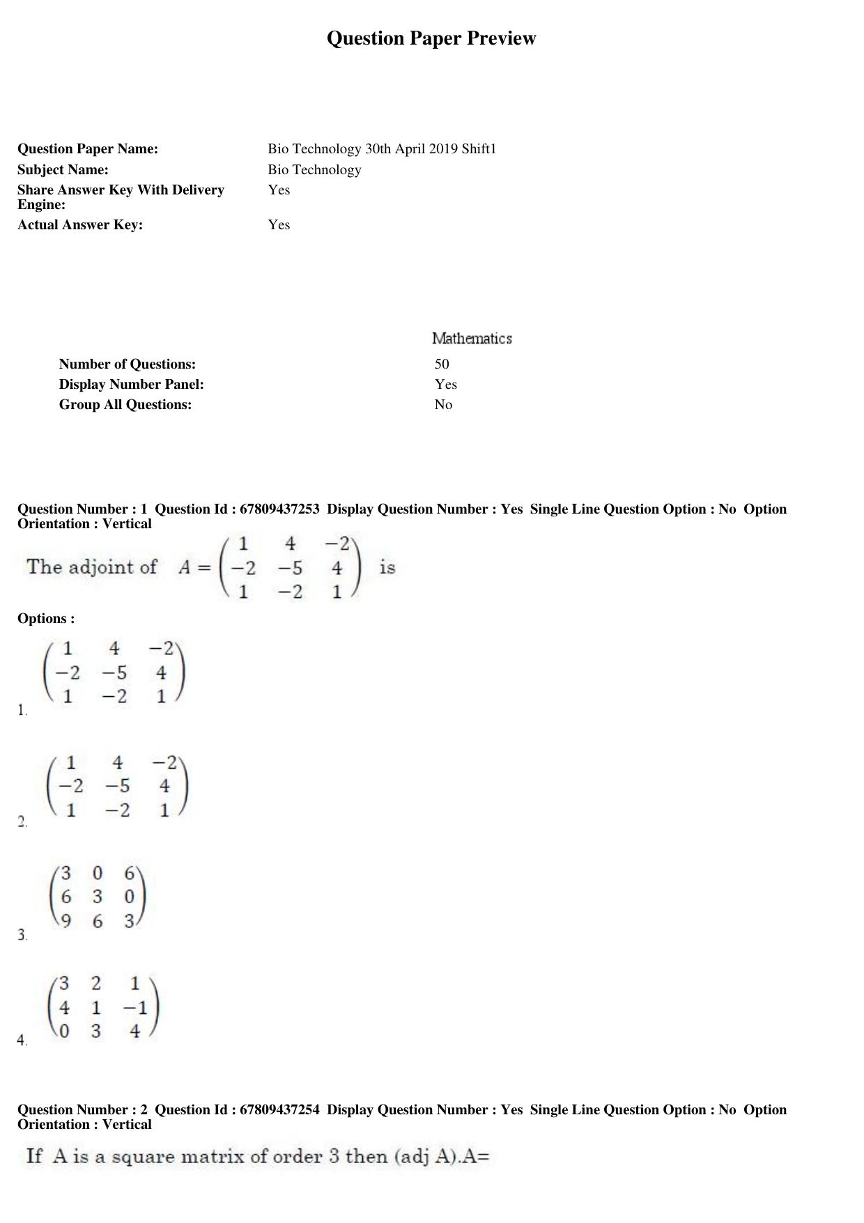 AP ECET 2019 - Bio Technology Question Paper With Preliminary Keys Shift1 - Page 1