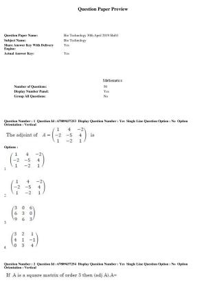 AP ECET 2019 - Bio Technology Question Paper With Preliminary Keys Shift1