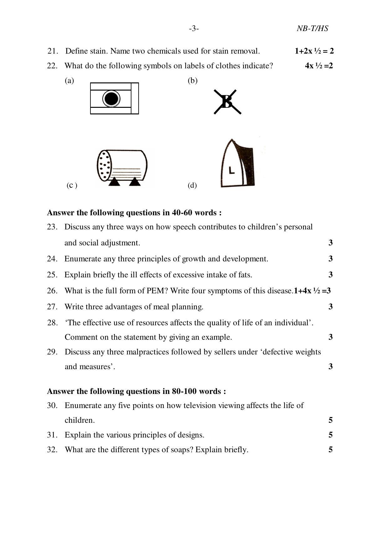 Nagaland Board Class 10 HOME SCIENCE 2019 Question Paper - Page 3