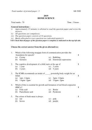 Nagaland Board Class 10 HOME SCIENCE 2019 Question Paper