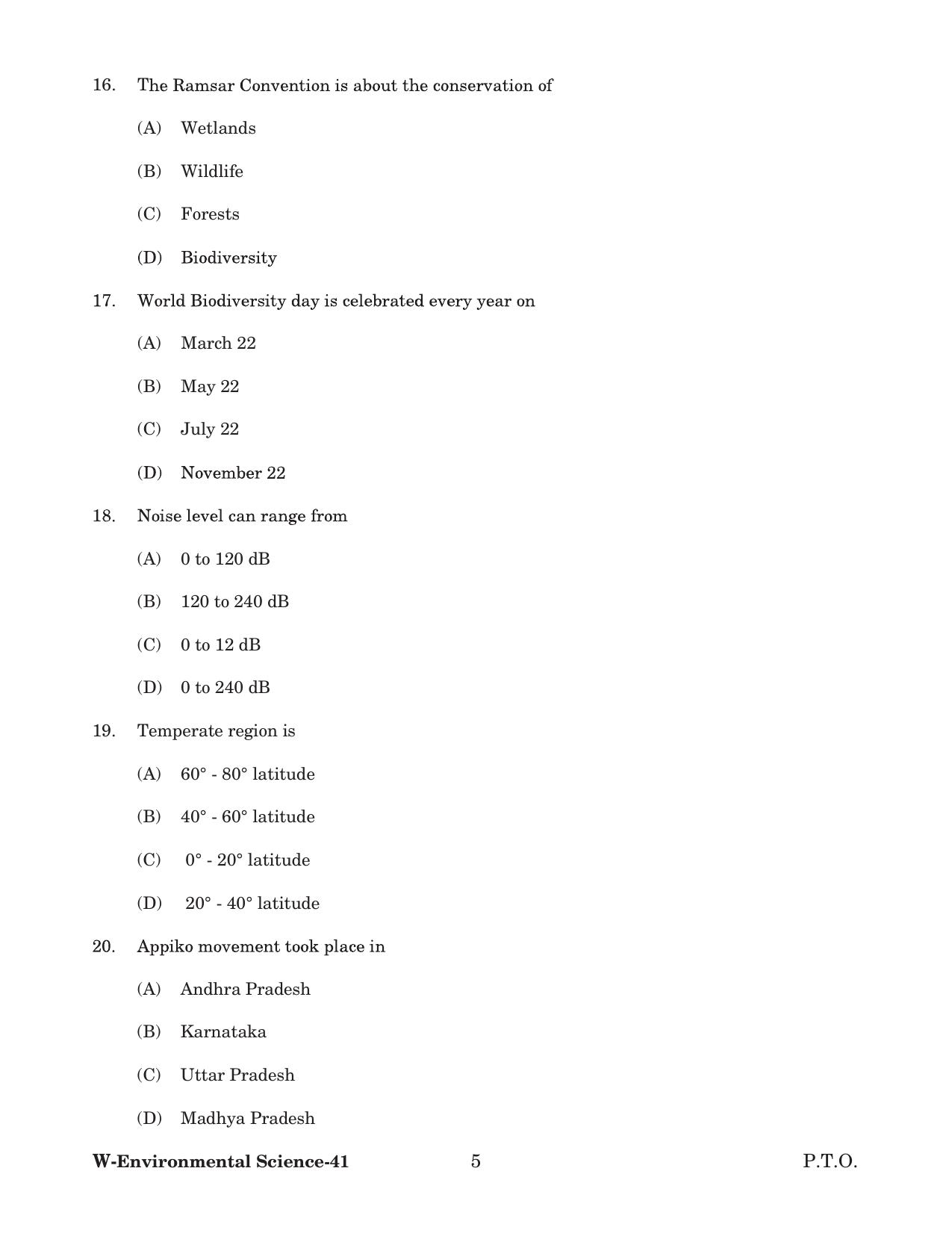 Odisha CPET 2022 ENVIRONMENTAL SCIENCE Question Paper - Page 5