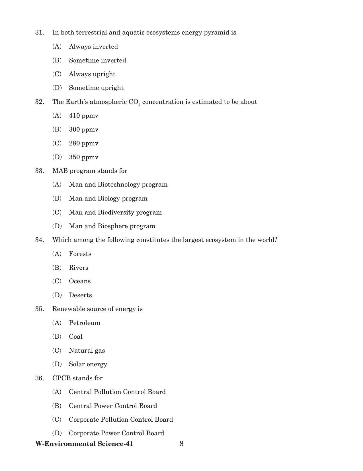 Odisha CPET 2022 ENVIRONMENTAL SCIENCE Question Paper - Page 8