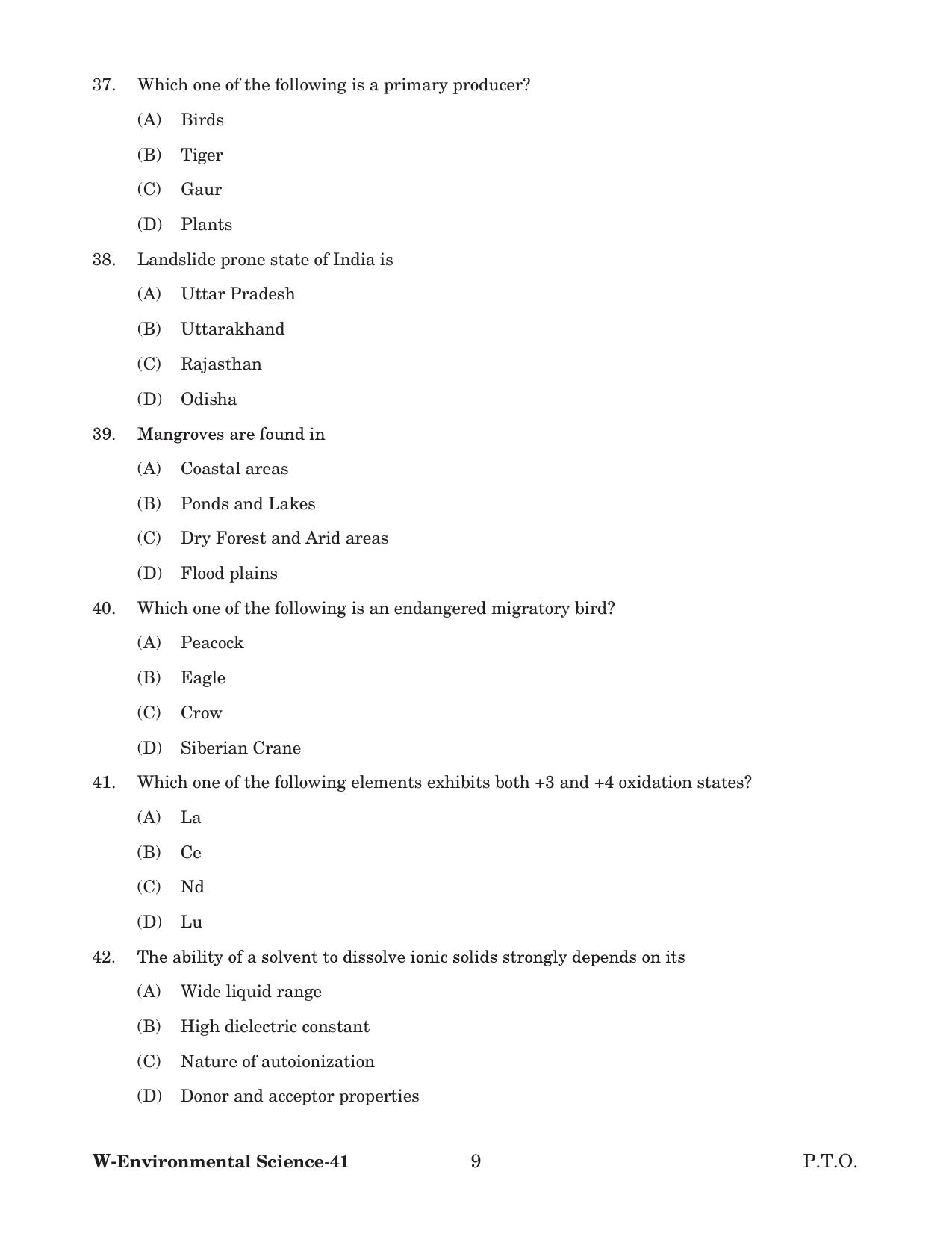 Odisha CPET 2022 ENVIRONMENTAL SCIENCE Question Paper - Page 9