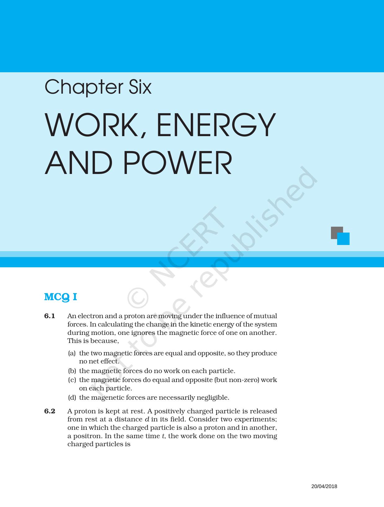 NCERT Exemplar Book for Class 11 Physics: Chapter 5 Work, Energy, and Power - Page 1