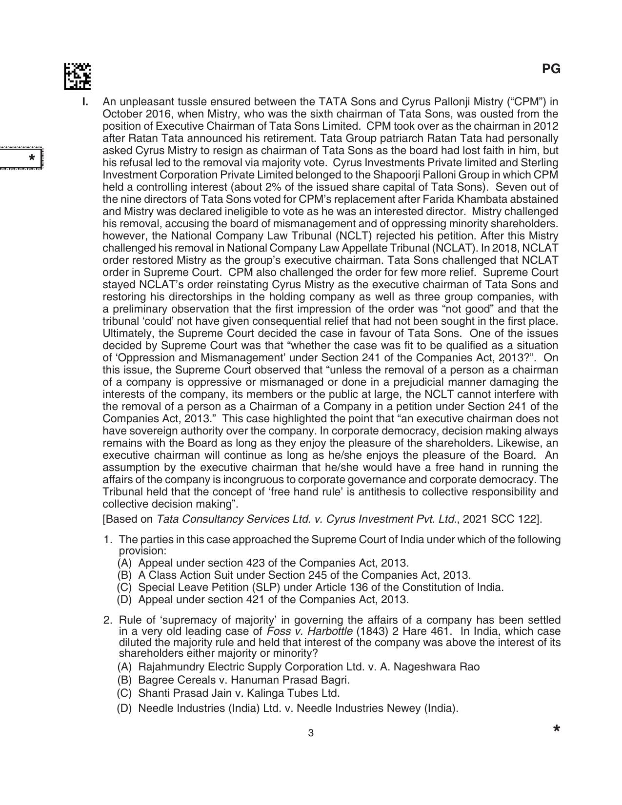 CLAT 2024 PG SET A Question Paper - Page 3