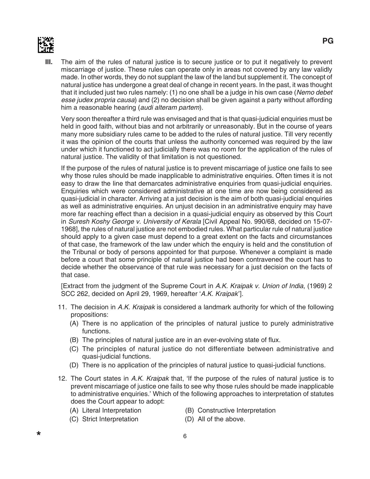 CLAT 2024 PG SET A Question Paper - Page 6