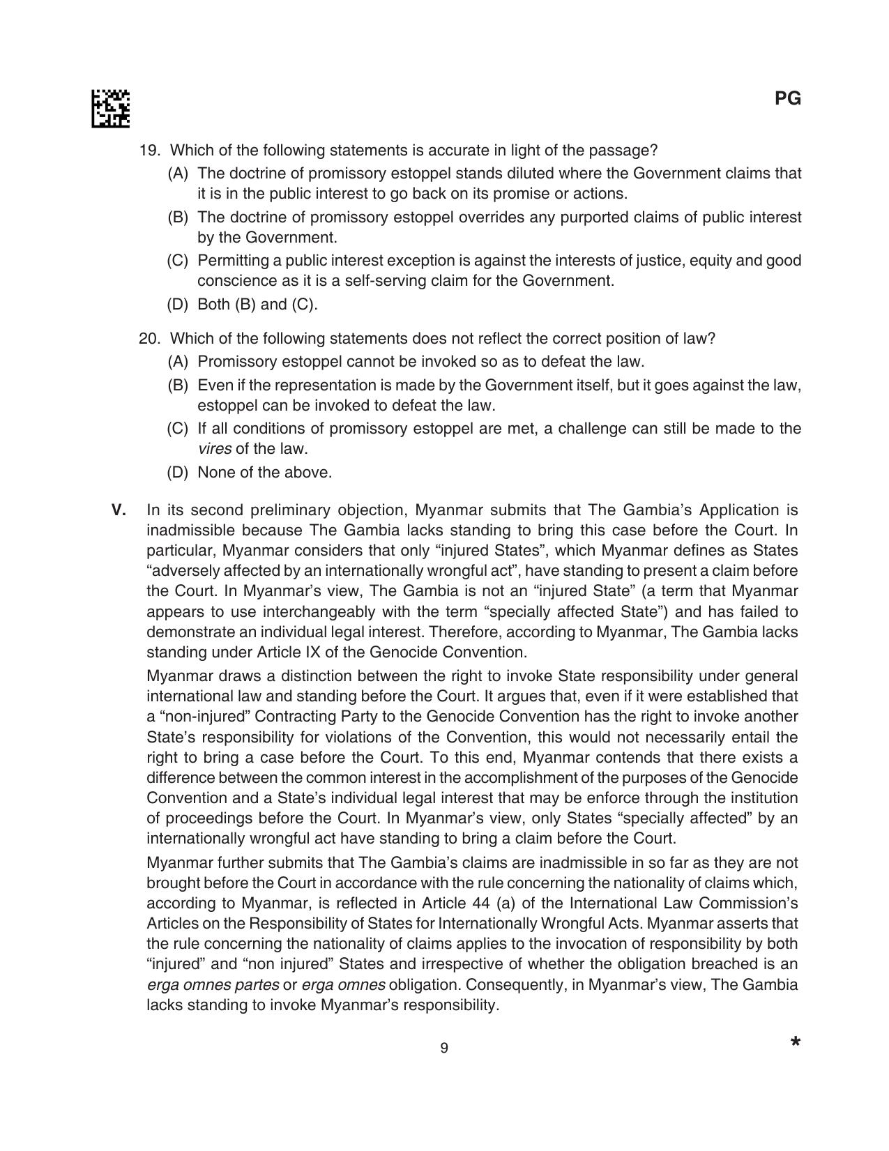 CLAT 2024 PG SET A Question Paper - Page 9