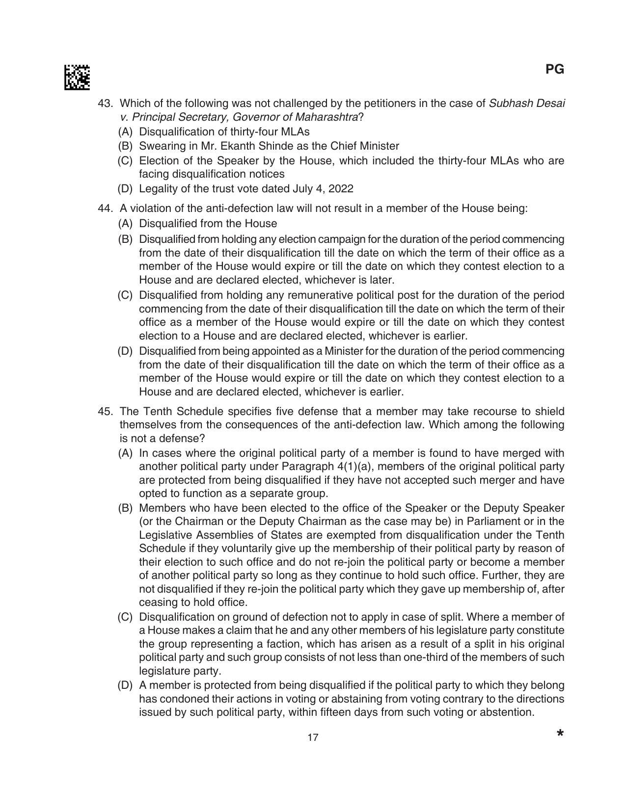 CLAT 2024 PG SET A Question Paper - Page 17