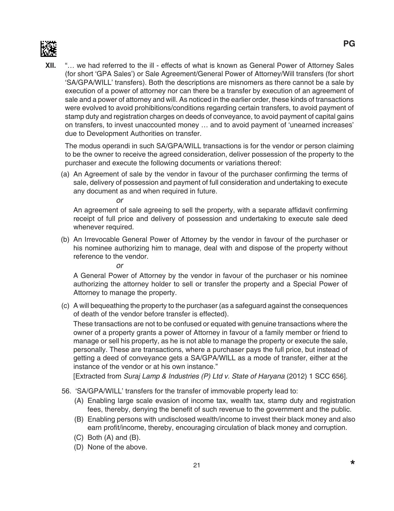 CLAT 2024 PG SET A Question Paper - Page 21